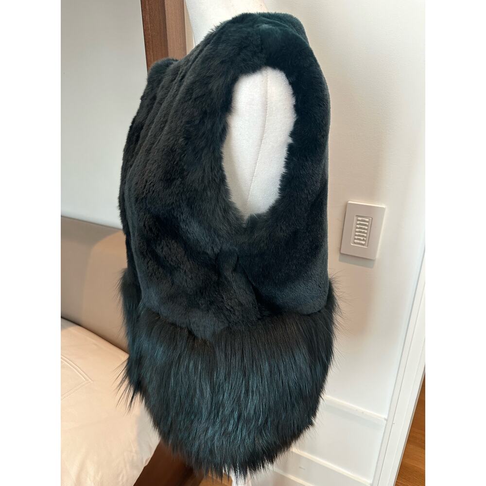 RARE Co Collection Peplum Fur Vest Forest Green size S Fox & Hare Fur Silk lined - Picture 7 of 16